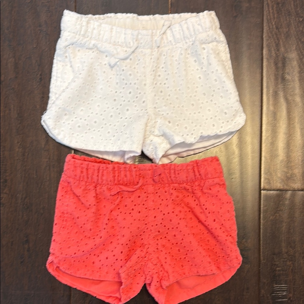 Bundle of Toddler Girls Cat & Jack White and coral eyelet shorts!